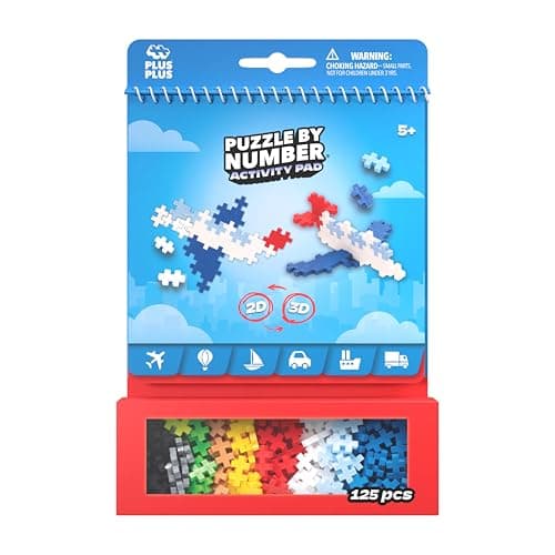 Plus Plus Travel Toys - Building Blocks Puzzle Play, Ideal Train, Car, or Plane Activities for Kids, 12 Pages with 125 Pieces in Attached Storage, Girls and Boys Toys Age 5 Plus - Transportation — view 2