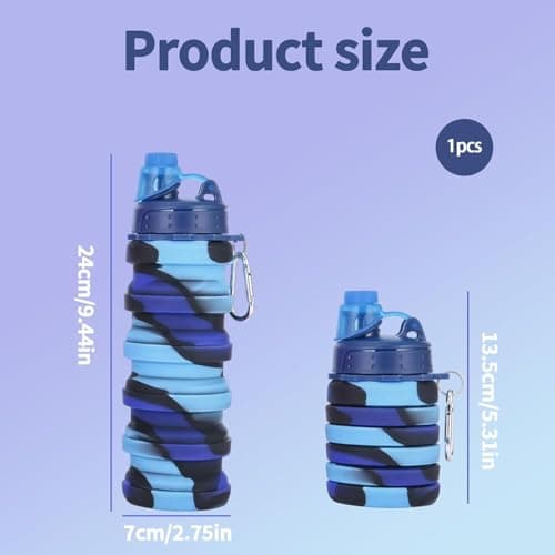 YFHUVB Collapsible Water Bottle, Silicone Water Bottle Collapsible, Folding Water Bottle for Outdoor Hiking, Gym Hydration, School Use and Family Travel, 500 ml Capacity with Carabiner — view 2