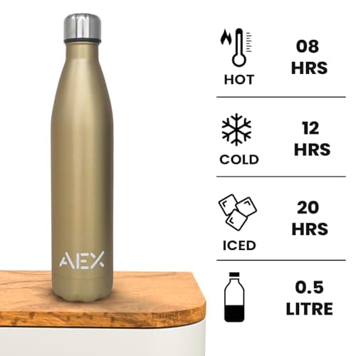 AEX Stainless Steel Vacuum Flask | Double Walled Insulated Bottle | 1000ml Gold Matt | Reusable Hot & Cold Drink — view 6