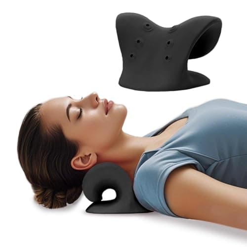 Neck Stretcher with Magnetic Therapy Acupressure for Pain Relief, Neck and Shoulder Relaxer, Chiropractic Pillow, Restore Neck Curve (Black)