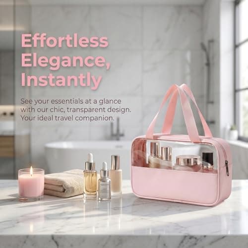 Clear Makeup Bag Travel Toiletries Bag, Toiletry Bags for Women, Waterproof Emergency Kit Bag for Girls, Portable Make up Wash Pouch for Travel Holiday Essentials Accessories (Pink) — view 6