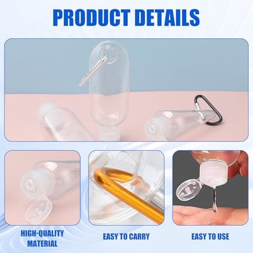 HuaaxtLang 5PCS Hand Sanitiser with Clip,50ml Travel Bottles for Toiletries,Portable Plastic Leakproof Squeeze Bottles Kits with Flip Cap for Home Office Outdoor — view 3