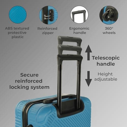 Neo 3 Piece Hard Shell Luggage Suitcase Set ABS Expandable Handle Lightweight Durable Trolley Travel with 360 Spinner Wheels Inbuilt Lock 20" 24" 28" (Electric Blue) — view 4