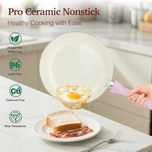 M MELENTA Pots and Pans Set Non Stick, 11-Piece Pink Induction Hob Pan Set — view 3