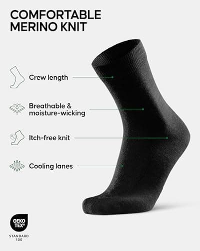 DANISH ENDURANCE Merino Wool Socks Mens, Premium Smart Mens Socks, Breathable Comfort, 3 or 5 Pack, Black-5pack, 6-8 — view 2