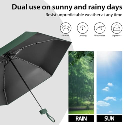 Detontek Pocket Umbrella Foldable Compact, Mini Folding Travel Umbrella, Umbrellas, 6 Ribs Mini Travel Sturdy Pocket Umbrella Portable Uv Umbrella With Storage Box (Dark green) — view 3