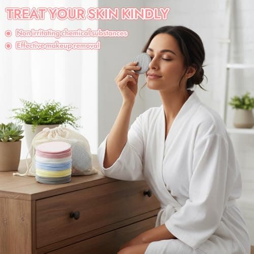 30pcs Reusable Makeup Remover Pads, 5 Colors Washable Bamboo Face Pads for All Skin Types, Soft Cleansing Rounds with Cotton Laundry Bag for Skin Care, Eco-Friendly Makeup Remover Cloths (Multicolor) — view 4