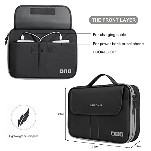 Gocokia Double Layers Large Capacity Travel Electronic Accessories Organizer Bag, 2 Front Pockets Travel Gadget Carry Case, Perfect Size Fit for iPad,iPhone,Cables,Power Bank,Tablet(10.2’’)-Black — view 4