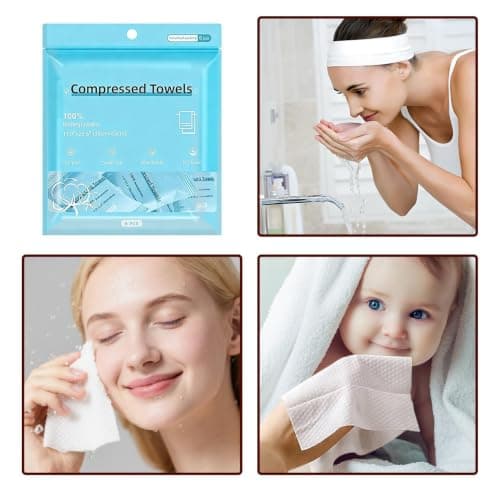 Compressed Face Towels - 6Pc Cotton Travel Washcloth Set, Portable Style Expandable Cleaning Cloth, Soft Absorbent Hygiene Towel | for Men Women Camping Gym Hiking Hotel Beach Road Trip — view 4