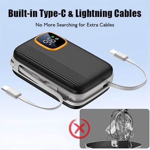 Power Bank with 4 Built-in Cables, Fast Charging 20000mAh Portable Battery Pack, 22.5W PD USB C In & Output, 5 Outputs Phone Charger Compatible with iPhone 16 15 14 Android, etc — view 4