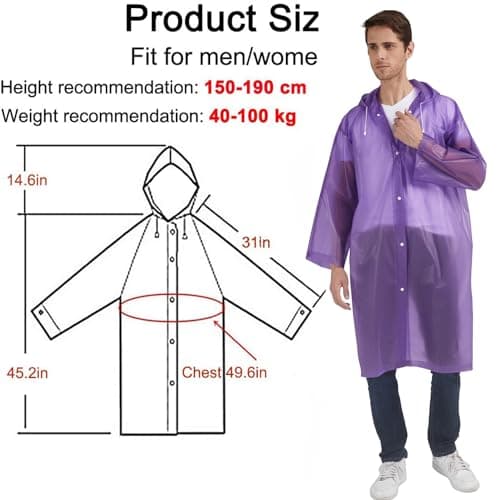 UPSEN Rain Ponchos for Adults, Reusable Raincoats for Women Men, 2 Pack Emergency Rain Jacket with Hood for Disney Outdoor, Purple — view 2