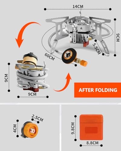 Olutula 3 Burner Folding Camping Gas Stove 6800W with Piezo Ignition, Backpacking Stove Windproof Portable Camping Stove with Adapters for Outdoor Cooking, Hiking, Fishing and BBQs — view 6