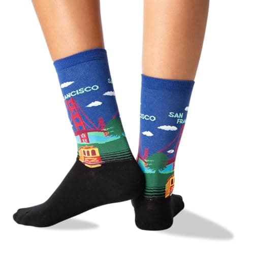 Hot Sox Women's Fun USA Travel & Cities Crew Socks-1 Pair Pack-Cool & Artistic Gifts, Golden Gate Bridge (Dark Blue), 3.5-9 UK — view 2