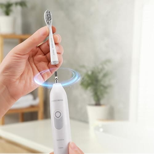 BarberBoss Smart Electric Toothbrush for Adults, 6 Replacement Heads, 5 Cleaning Modes, Pressure Sensor, Quad Interval Timer & USB Charging, Sonic Toothbrush — view 6
