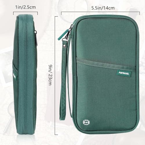 Auccu Passport Holder for Travel Family, RFID Blocking Document Holder Organiser Travel Wallet Waterproof for Women & Men for Cash, Passport, Boarding Pass, ID Card, Credit, Tickets, Pen, Green — view 4