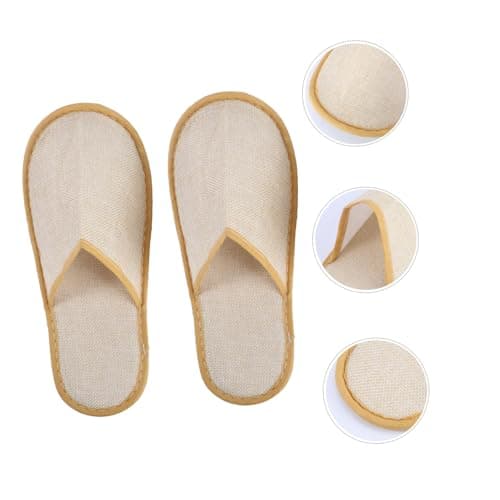 CALLARON 10 Pairs Disposable Guest Slippers Non-slip Beige Cloth Flax Spa Slippers with Eva Sole Lightweight for Short-term Stays — view 2