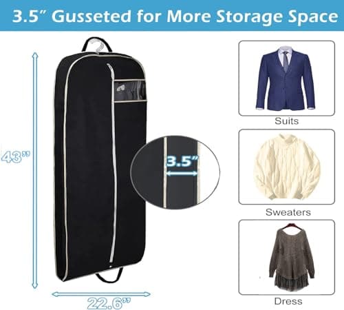MISSLO 43" Suit Covers Bag for Men Women Travel Garment Bags, Breathable Clothes Covers Protector Bags with Handle for Hanging Coat, Dress, Suit Carrier, Pack of 2 — view 3
