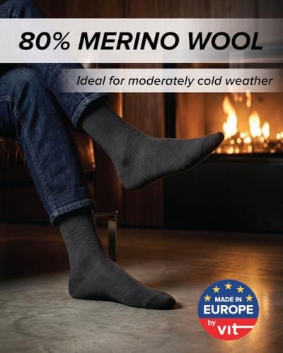 vitsocks Men's 80% MERINO WOOL Warm Thin Winter Socks (3 PAIRS) Fine Woollen Rich Dress Business Everyday Mid-Calf, brown, 10-12 — view 3
