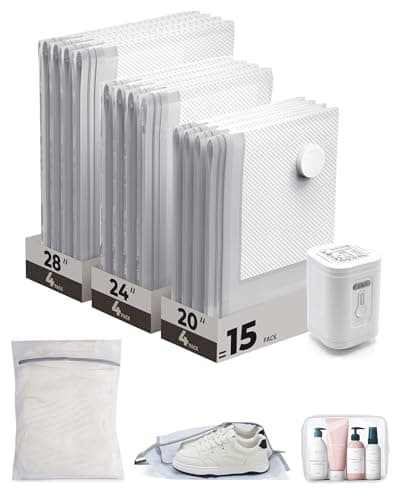 BAGSMART Travel Vacuum Bags for Suitcase & Home, 15 Pack with Wireless Pump