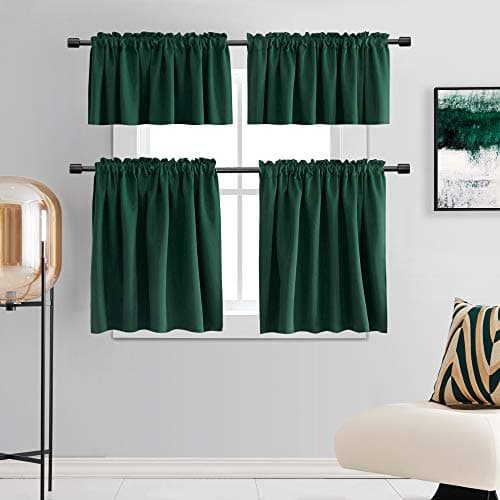 DONREN Mini Blackout Curtains for Bedroom with Rod Pocket - Dark Green Curtain Tiers for Small Window(30 Inch x 30 Inch,2 Panels) — view 5