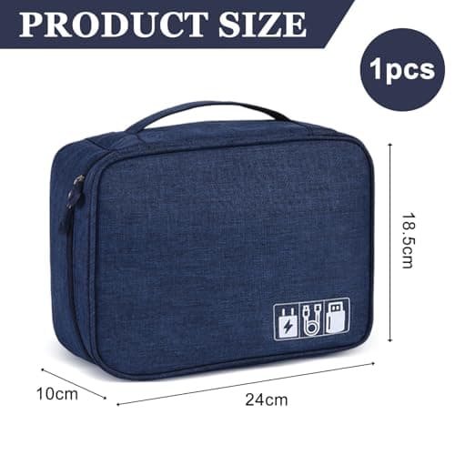 Megcdtr Electronic Organizer, Travel Cable Organiser Bag, Universal Carry Travel Gadget Bag, Waterproof Electronics Accessories Storage Case for iPad Cables Chargers Hard Drive Power Bank (Navy) — view 2