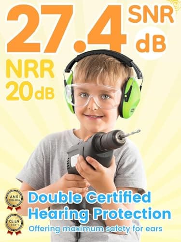 Dr.meter Ear Defenders Children, Kids Ear Defenders SNR 27.4dB Noise Cancelling Headphones for Kids Autism Sensory, Adjustable Headband, Hearing Protection for Fireworks Monster Truck Green Blue — view 3