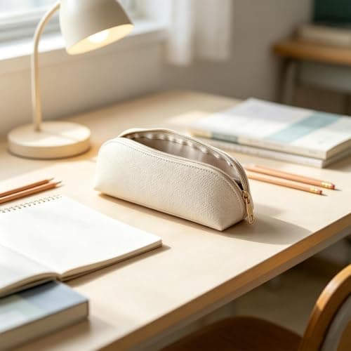 Leather Pencil Case PU Leather Large Aesthetic Stationary Storage Organizer — view 2