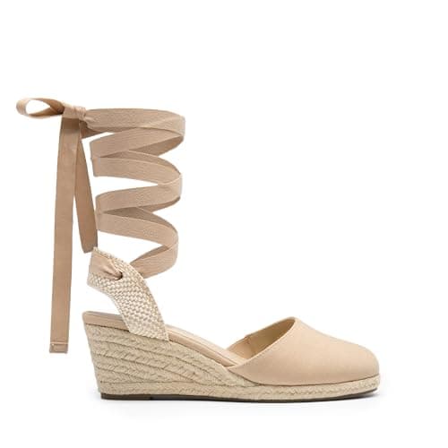 DREAM PAIRS Womens Espadrilles Platform Sandals,Nude-Canvas,6.5 — view 3
