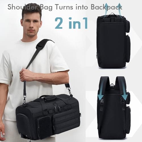 BAGZY Tactical Gym Sports Bag for Men 40L, Travel Duffle Bag with Shoes Compartment and Wet Compartment Oxford Weekend Travel Bag Overnight Bag with Adjustable Shoulder Strap Khaki — view 6