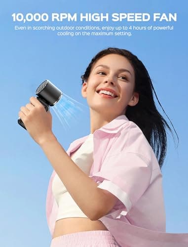 Wynvara Portable Handheld Fan, 3000mAh Rechargeable with 5 Speeds & Digital Display, 12 Hours Battery Life, USB Powered Foldable Mini Personal Hand Fan for Travel Holiday Essential. — view 3