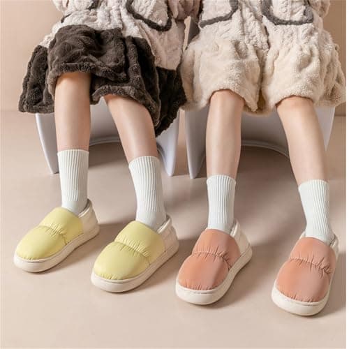 DFSDJEUW ladies wide fit slippers Travel Slippers Women Men Autumn Winter Warm Wrap Root Household Cotton Shoes Wide Fit Anti-Slip Orthopedic Shoes Comfy ladies slipper boots Yellow 6 — view 5