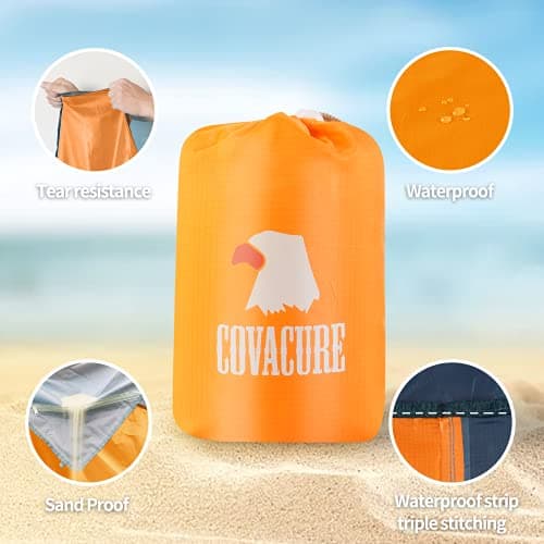 COVACURE Beach Blanket Mat, Sand Proof with 3 Zipper Pockets, 210 x 200cm — view 2