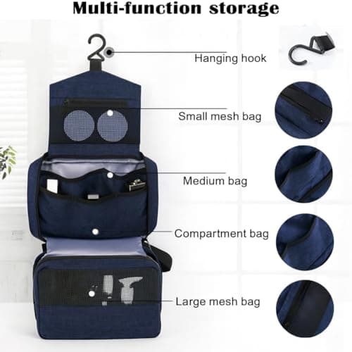 Yuexitech Hanging Wash Bag, Hanging Toiletry Bags for Women, Foldable Toiletry Bag Organizer for Men and Women Travel Size Accessories Navy Blue — view 3