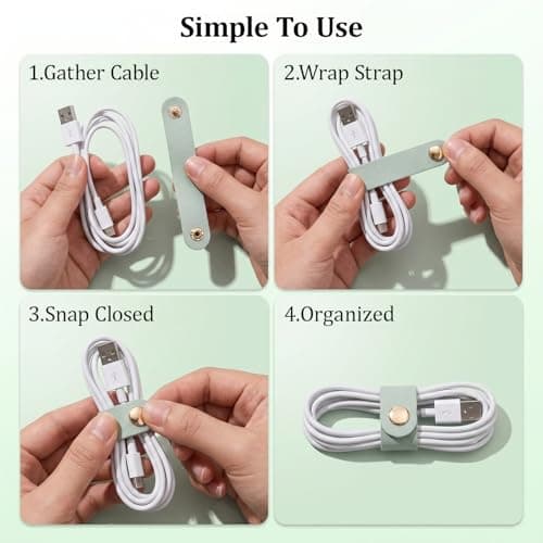 8 Pack PU Leather Cord Organizer, Reusable Cable Organizer Clips for Charging Cords, Earphones and USB Wires, Portable Cable Management Cord Keeper Cable Tidy for Home Office Travel — view 3