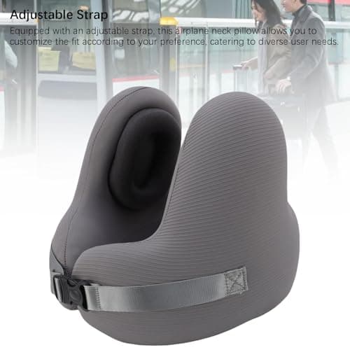 Travel Neck Pillow Memory Foam Noise Canceling Earmuffs U Shaped Neck Support Pillow for Airplane Travel Home Relaxation Nylon ABS Skin Friendly Fabric Adjustable Strap — view 4