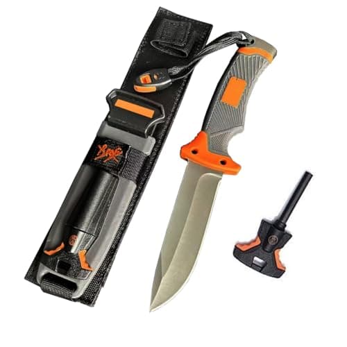 BKGDO High Carbon Steel Multi-Functional Outdoor Tool - Lightweight with Rubber Handle, Hand-Stitched Sheath, Perfect for Hunting, Climbing, Adventure, Rescue, Camping - Ideal Men's Gift (TYPE-B6) — view 2