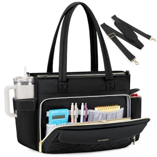 RAINSMORE Laptop Tote Bags for Women 15.6 Inch Teacher Work Bag, Black