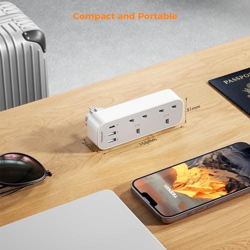 TESSAN UK to European Plug Adapter, Type E F Travel Adapter with USB C — view 6