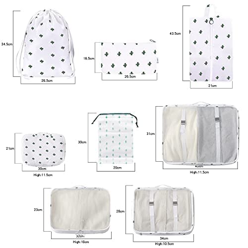 12Pcs Packing Travel Cubes for Suitcase Luggage Organizers with 5 Drawstring Bags,Suitcase Organiser Bag with Waterproof Shoe Storage Bag Compression Pouches White — view 2