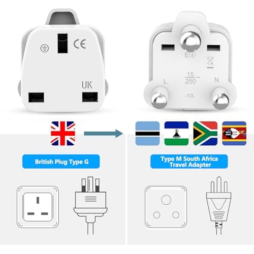Loydia UK to South Africa Plug Adapter, 2 Pack UK to South Africa Travel Adapter Converter Plug, 3 Pin South Africa Travel Adaptors for Botswana, Lesotho, Swaziland, Namibia, Sri Lanka (White, Type M) — view 2