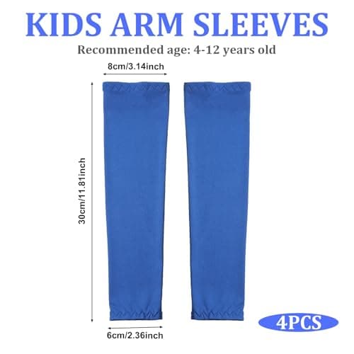 IANFAN 4 Pairs Kids Arm Sleeves, S 30cm Thin UV Sun Protection Cooling Compression Sleeves, Outdoor Sport Breathable Elastic Ice Sleeve For Youth Boys, Black White Light Gray Royal Blue — view 2