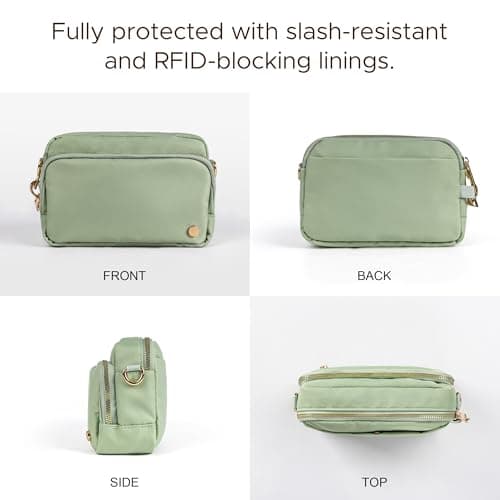 Anti Theft Crossbody Bag for Women, Slash-resistant RFID Blocking Travel Purses, Small Shoulder Bag Handbag, Nylon, Sage Green — view 4