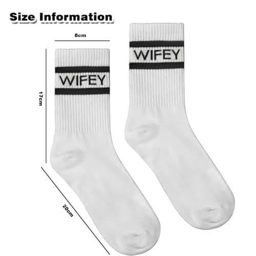 NICECONE Wifey Socks for Women with Black Text and Stripes - Soft Cotton Bride Wedding Socks, Bachelorette Party Favors, Honeymoon Essentials Gift for Wife — view 2