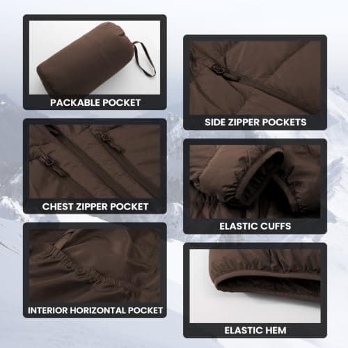 PUREPEAR Men Down Jacket Packable Puffer Lightweight Jackets Travel, Brown — view 5