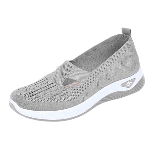 Women Orthopedic Casual Walking Shoes Breathable Soft Sole Slip On Shoes Lightweight Athletic Sneakers Size UK 5 Gray