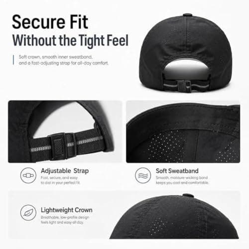 mefocou Sunscreen Breathable Baseball Cap - Quick-Dry Running Hat Black — view 5