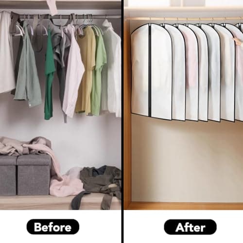 Garment Bags,5PCS Dustproof Garment Covers PEVA Translucent Clothes Covers with Zip Moth Proof Suit Protector Bags Waterproof Dress Covers for Shirts Coats Costumes (60X100cm) — view 5