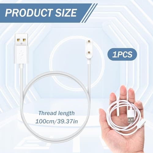 USB Charger Cable Magnetic Replacement for Huawei Watch Fit 2 & Honor Band 9 | Fast Charging Cord Compatible with Huawei Band 9/8/7/6 Pro, Honor Band 7/6/ES | Smartwatch Charger 100cm White — view 2