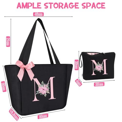 Vavabox A-Z Initial Personalized Tote Bag, Waterproof Gifts for Women, Bridesmaids, Mom, Teachers, Friends (03-Black Set, M) — view 4