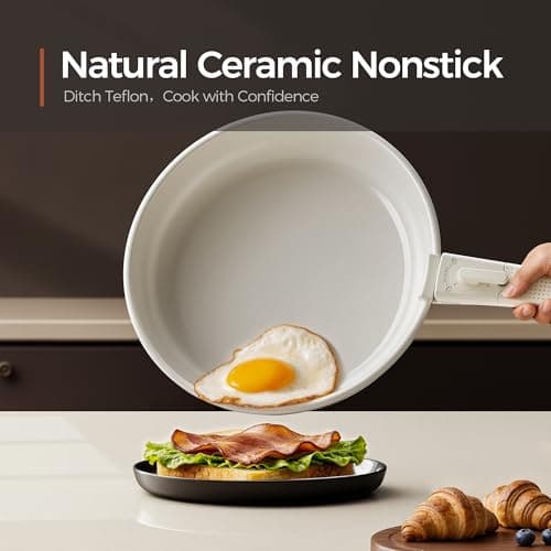 naturepan 5 PCS Ceramic Cookware Set, Stainless Steel Exterior Pots and Pans Set Non Stick, 10x More Durable Super Ceramic Coating, for Induction Hob Pan Set (Beige White) — view 5